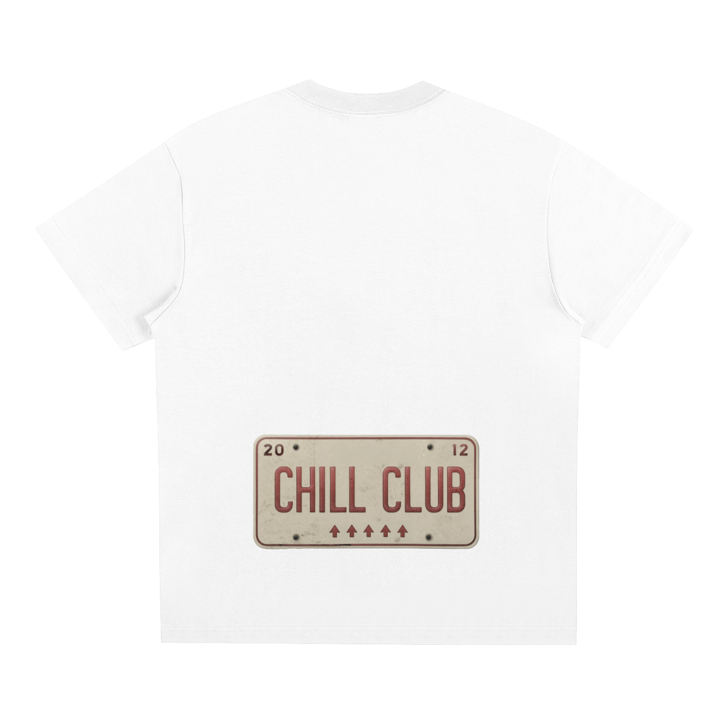 White t-shirt with 'Chill Club' design on a white background