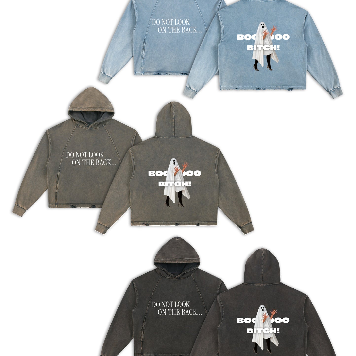 BOO BITCH Vintage Washed Frayed-Hem Hoodie