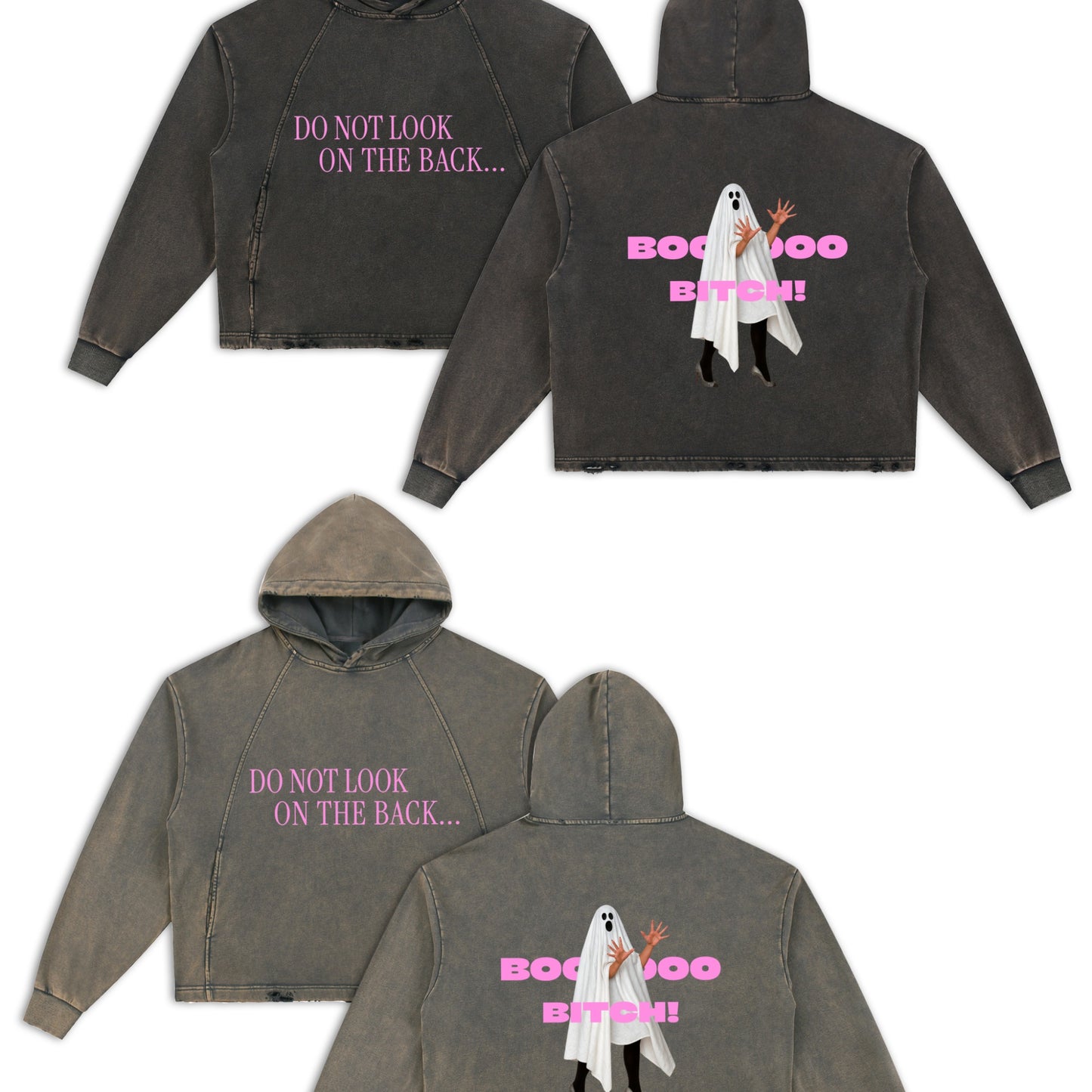 BOO BITCH Vintage Washed Frayed-Hem Hoodie