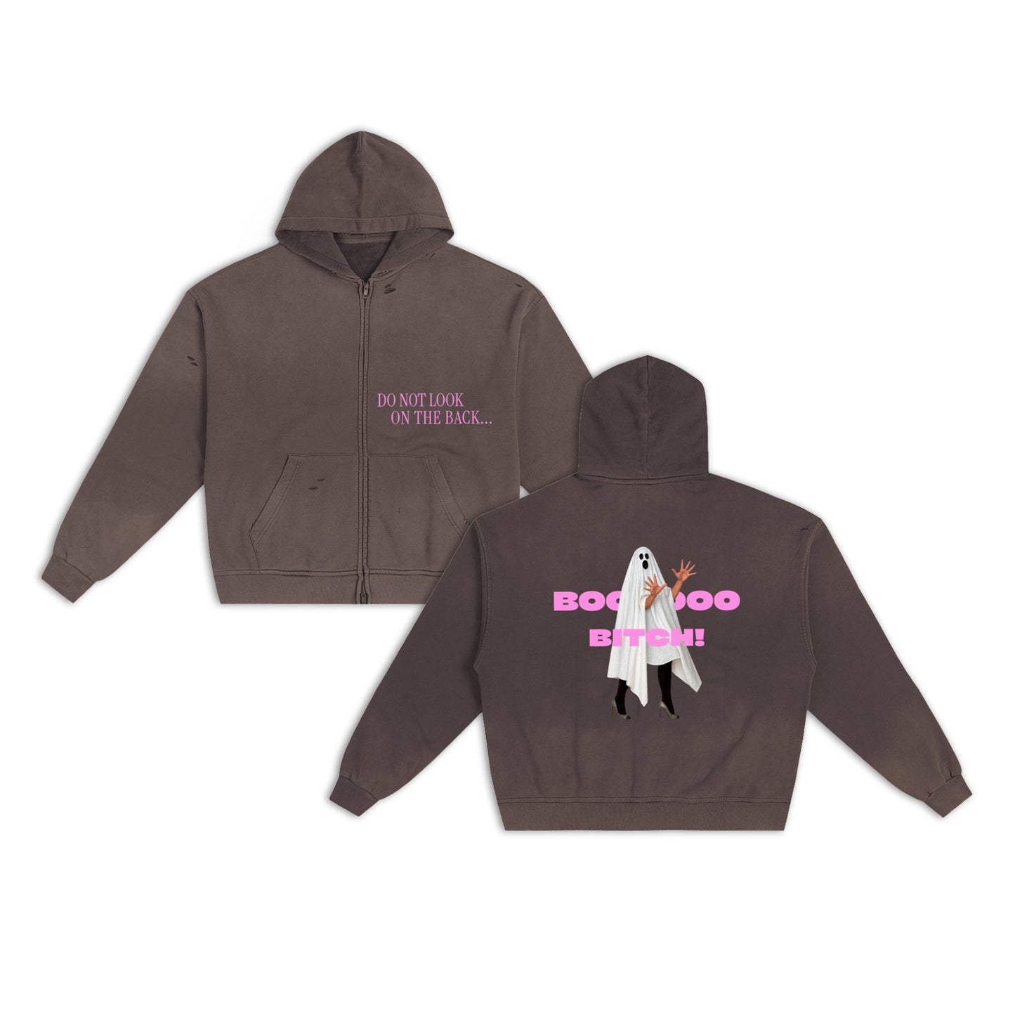 BOO BITCH Hand-Frayed Sunfade Zip Hoodie