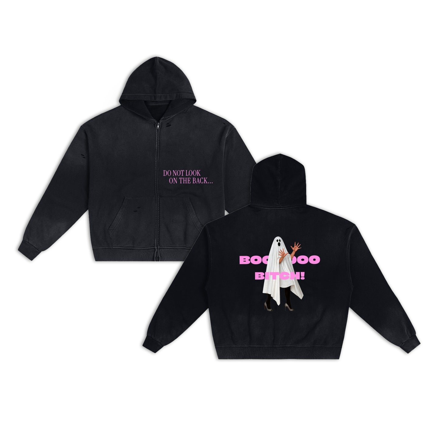 BOO BITCH Hand-Frayed Sunfade Zip Hoodie