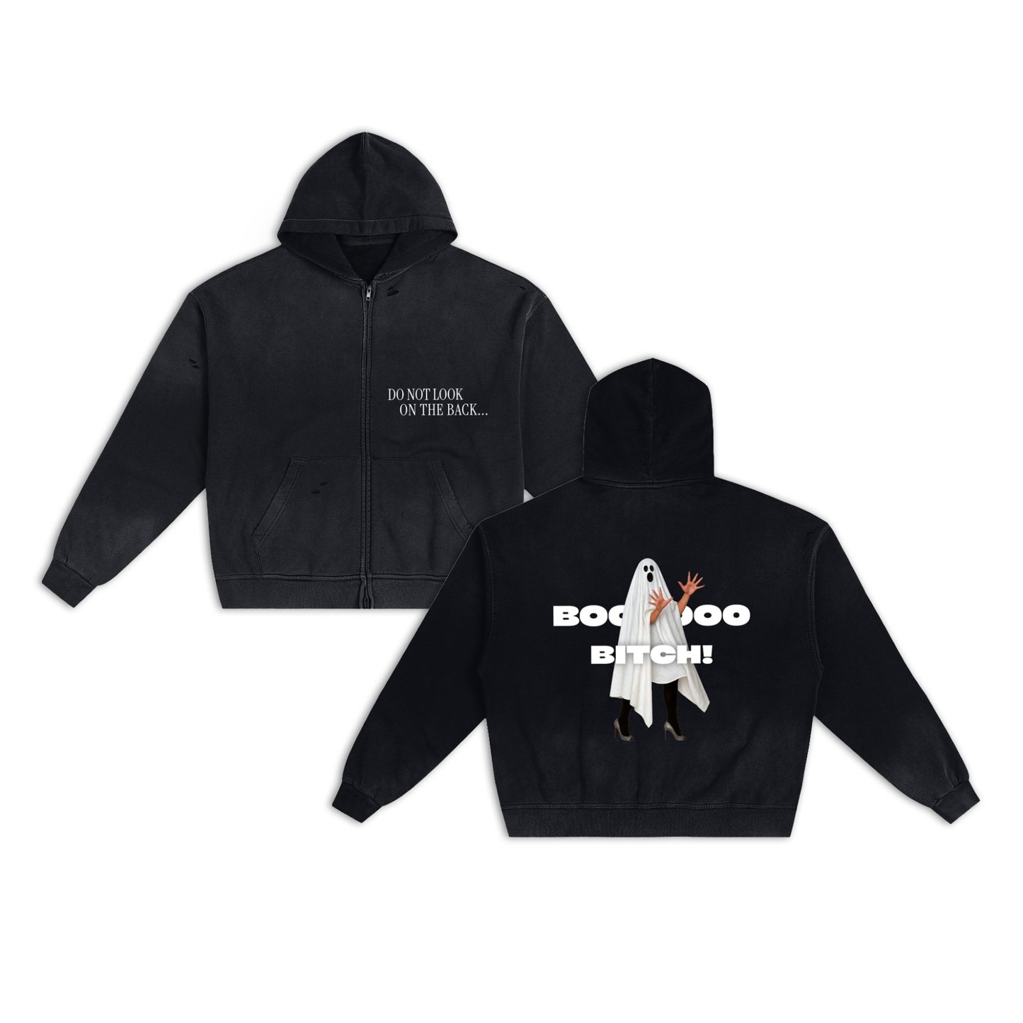 BOO BITCH Hand-Frayed Sunfade Zip Hoodie