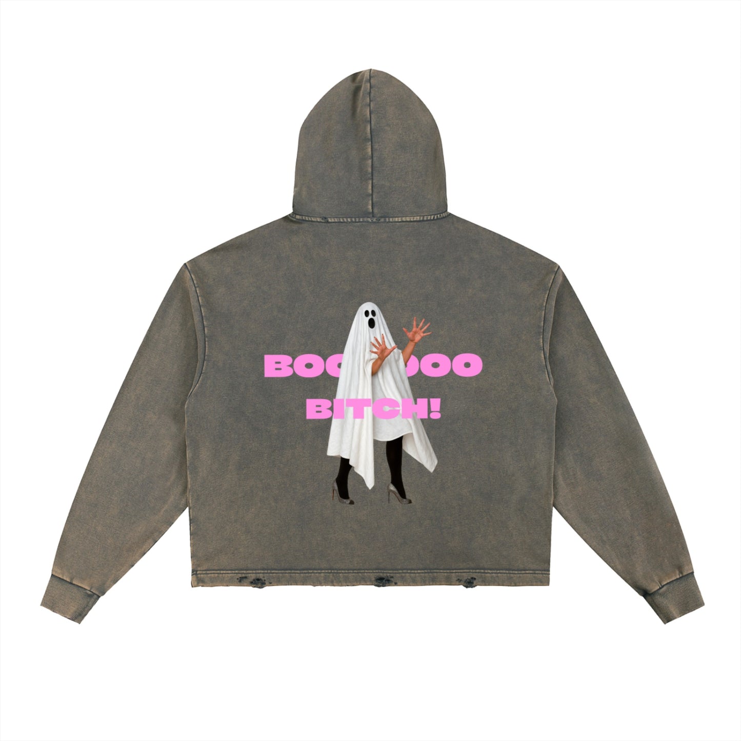 BOO BITCH Vintage Washed Frayed-Hem Hoodie