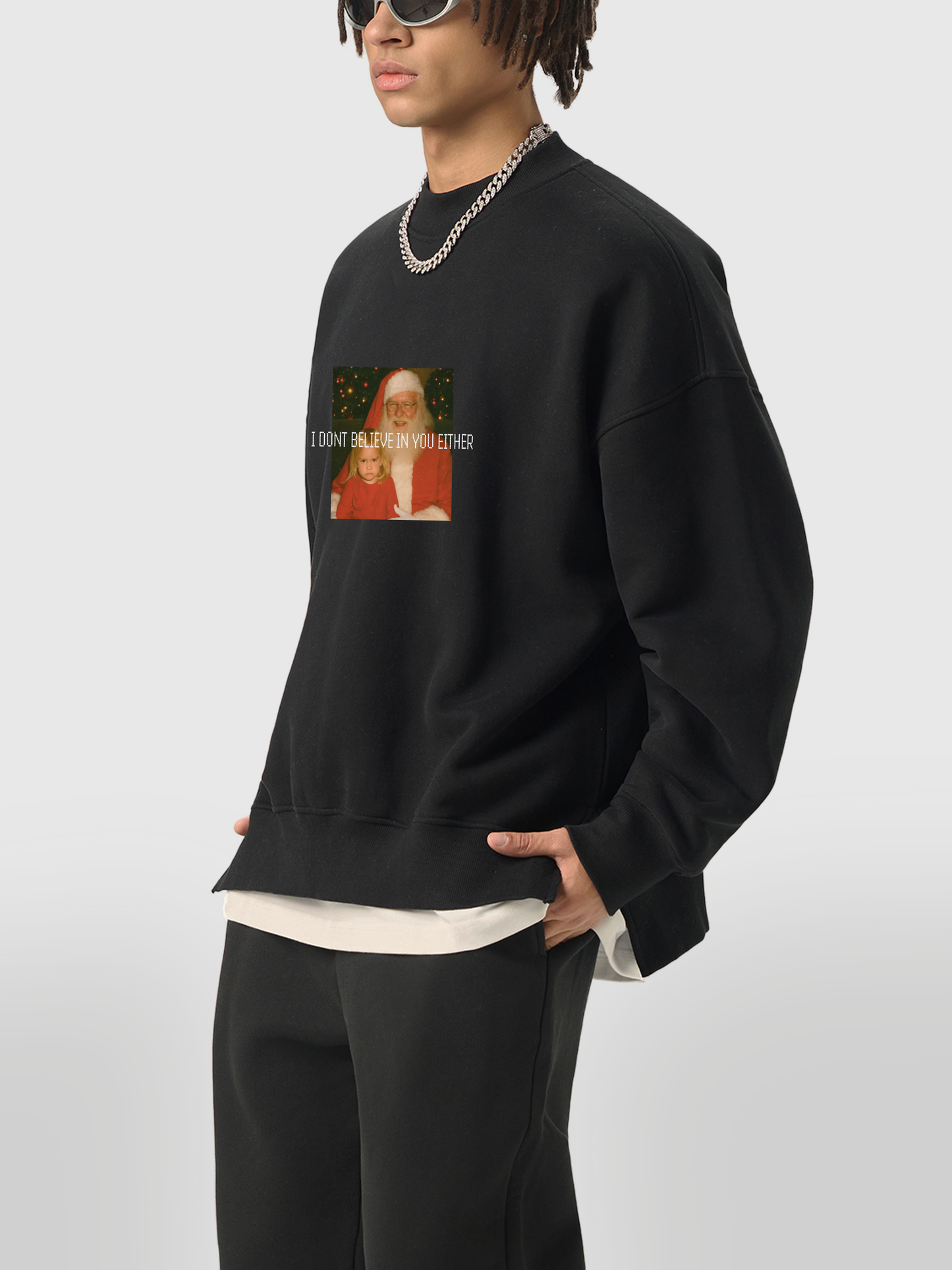 I Don’t Believe in You Either Fleece Side Slit Crewneck Sweatshirt