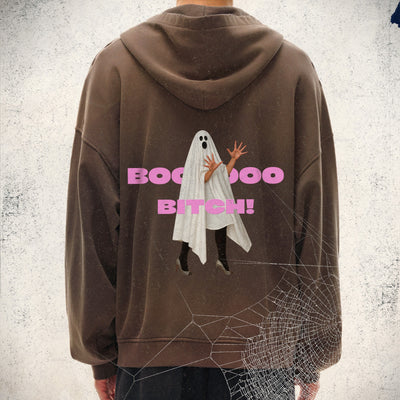 BOO BITCH Hand-Frayed Sunfade Zip Hoodie