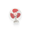 Small fan with red blades and white base on a white background