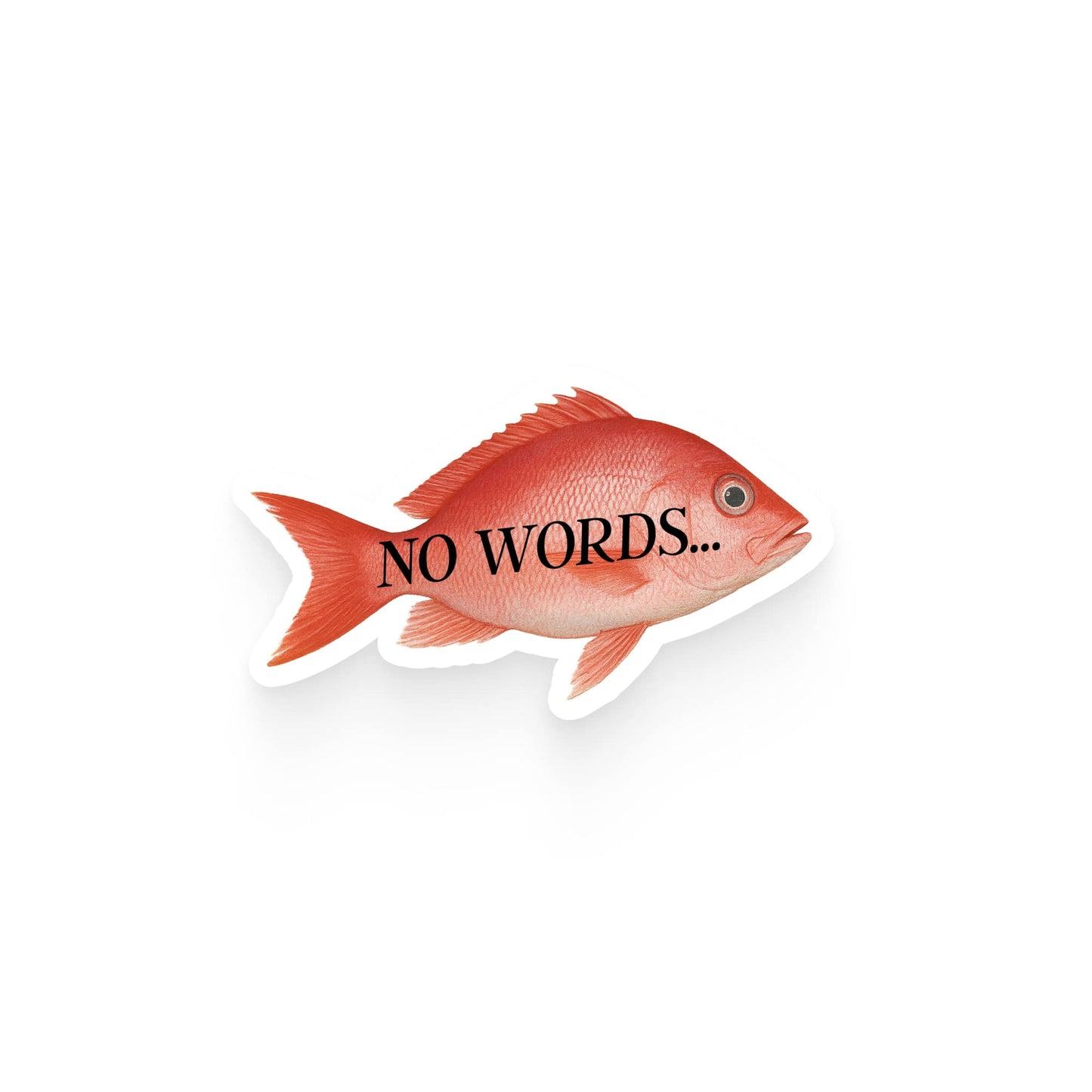 Red fish with 'NO WORDS...' text on a white background