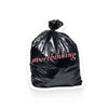 Black trash bag with 'overthinking' text in pink on a white background